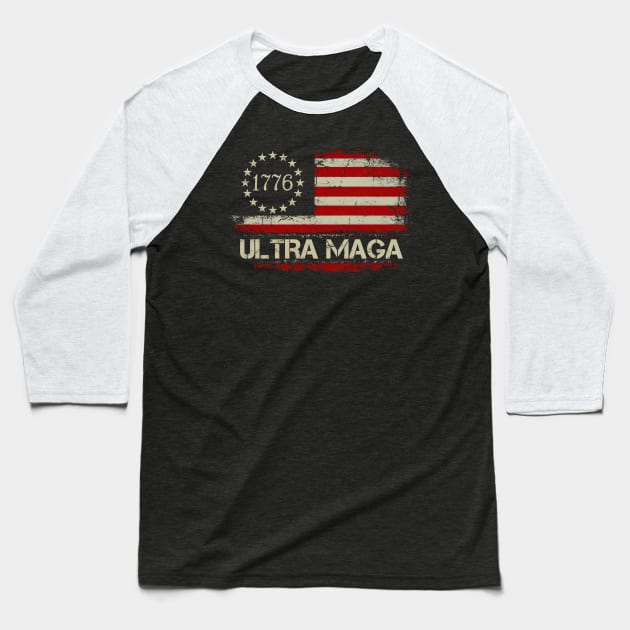 Ultra Maga 1776 Conservative Anti Liberal Us Flag Baseball T-Shirt by petemphasis